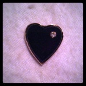 Vintage heart black glass pendandt with rhinestone